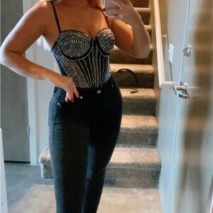 Padded Rhinestone Mesh Bodysuit - Medium